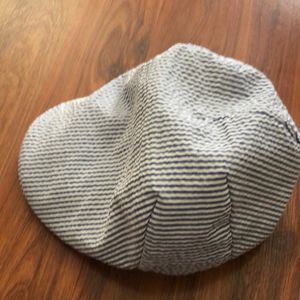 Blue and white striped seersucker cap
